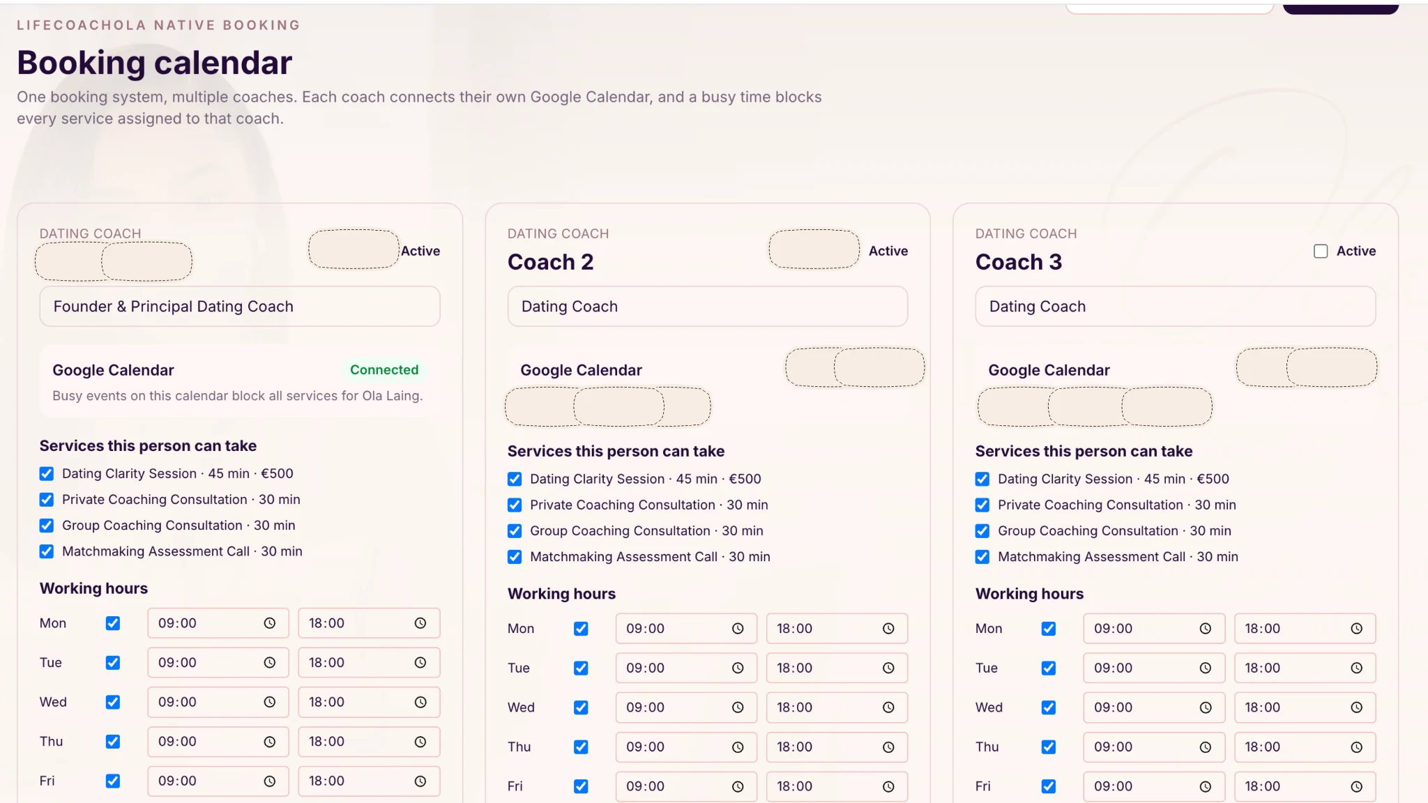 Coach calendar management