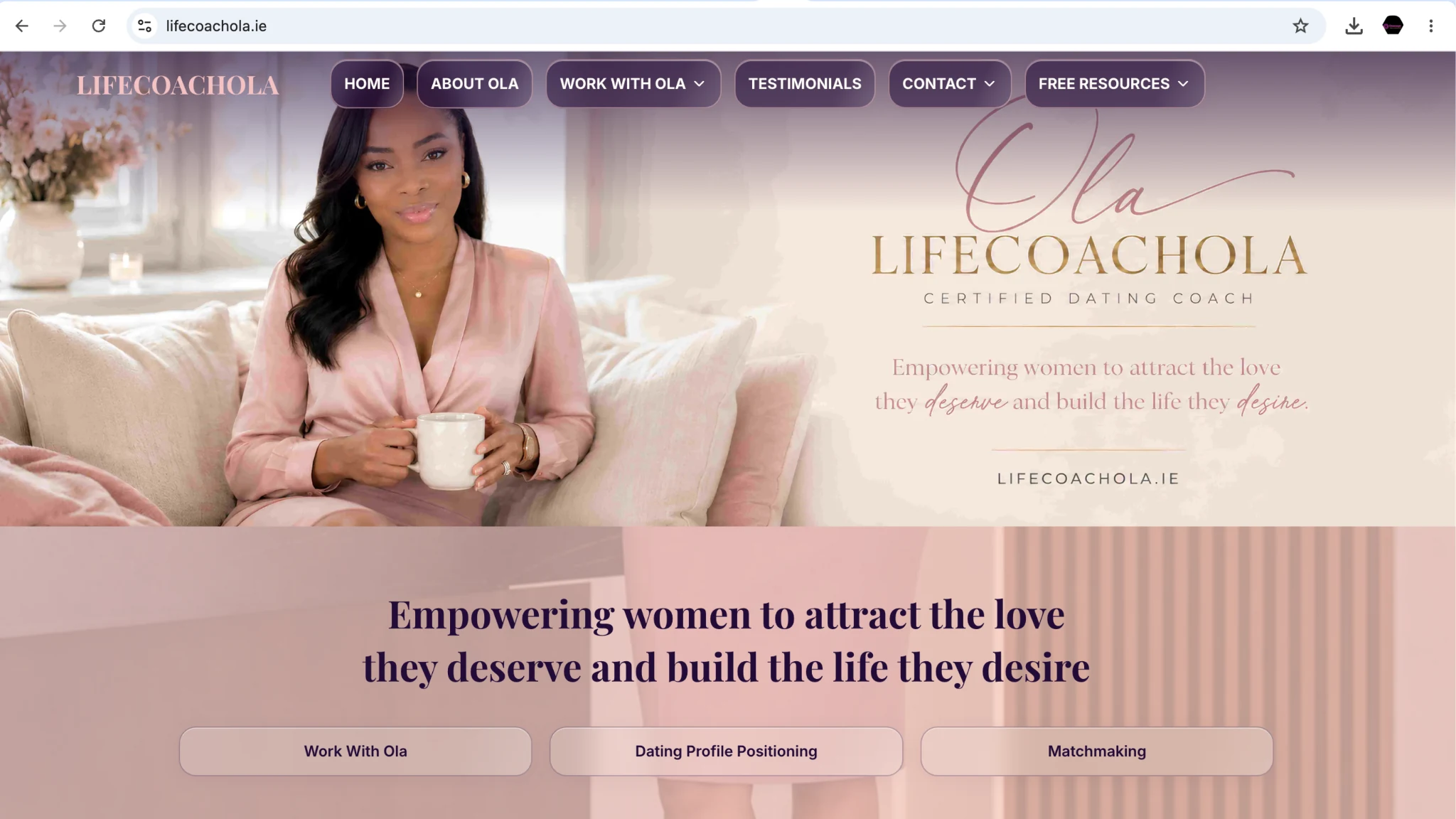 LifeCoachOla website homepage built by Oconcept